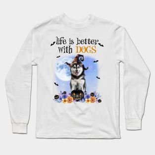 Husky Witch Hat Life Is Better With Dogs Halloween Long Sleeve T-Shirt